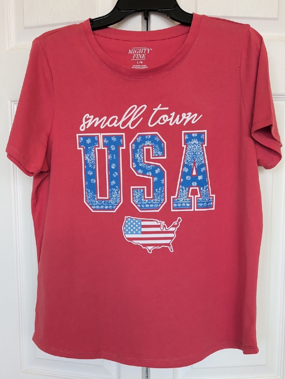 Mighty Fine Coral-Red 'Small Town USA' Graphic Tee
